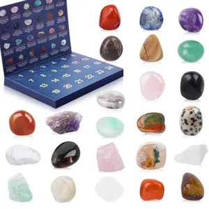 Crystal Advent Calendar Year, Hand Selected Crystals, 24 Natural Gemstones Healing Stones, Geode Rocks Minerals, Christmas Countdown Gift for Boys Girls Teens Adults