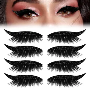 4 Pairs Lazy Eye Shadow Eyelash Patch, New Reusable Adhesive Eyelashes, Lazy Eyeshadow Fast Eye Makeup Stickers, Natural Waterproof Eyelashes Makeup Stickers for Party, Prom (Black)