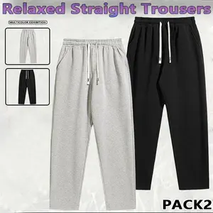 2 PACK Men's Regular Fit Solid Drawstring Waist Sweatpants, Casual Pocket Design Pants for Fall & Winter, Men's Trousers for Daily Wear, Yoga Training Pants,vacation outfits,essentials,outfits men