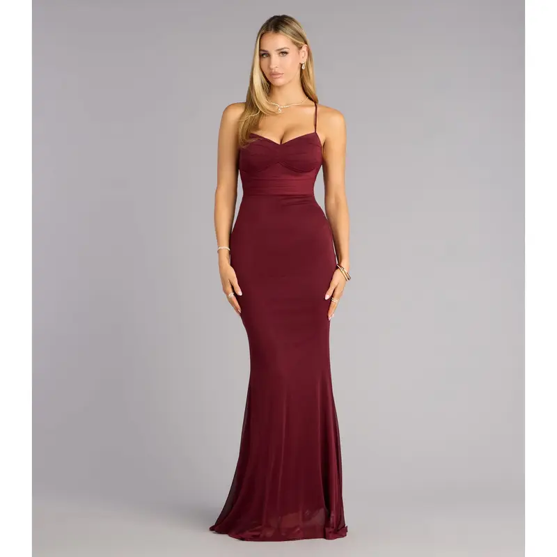 melinda formal satin lace up mermaid dress Melinda Satin Lace-Up Formal Dress main image 0