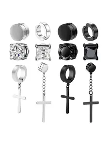 1 Pair Ear Clip Fake Ear Hoops for Men and Women, Magnetic Ear Clip Stainless Steel Casual Earring Clip on Pendant Earings Men Women Jewelry