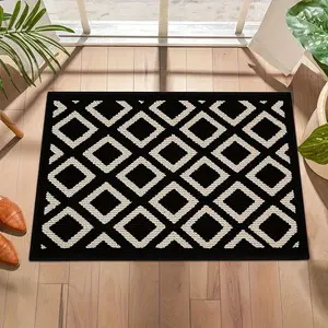 [High-End Entrance Mat] High-End, Wear-Resistant 1pc Party Rectangular Black And White Plaid Entrance Mat, Door Mat | Machine Washable Home Decoration