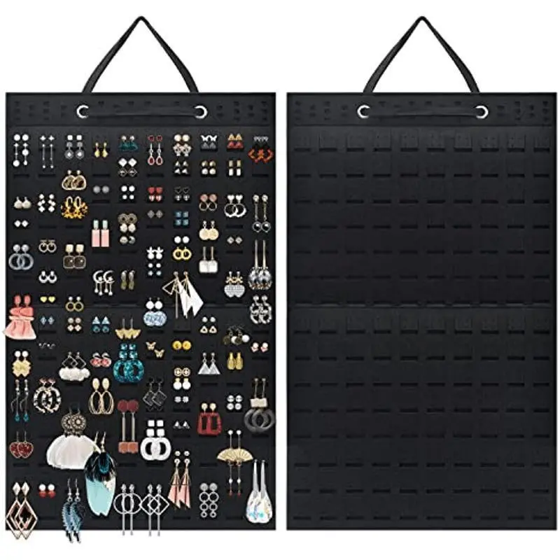 Earrings Organizer, Hanging Earring Holder Holds Up To 300 Pairs, Stud Earring Organizer Large Capacity Storage Earring Hanger, Earring Display Holder Brooch Pin Organizer For Women Girls-Black