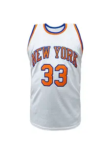 New York #33 Embroidered Basketball Jersey, Unisex Breathable Mesh Retro Athletic Top, Classic Vintage Sports Shirt for Men Women Casual Training