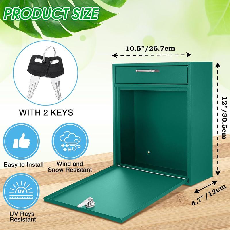Locking Mailbox with Key for Outdoor 12 x 10.5 x 4.7 Inches Large Wall Mount Mail Box with Lock Mail Drop Metal Collection Boxes Hanging Secure Postbox(Green) Locking Mailbox with Key for Outdoor 12 x 10.5 x 4.7 Inches Large Wall Mount Mail Box with Lock Mail Drop Metal Collection Boxes Hanging Secure Postbox(Green)