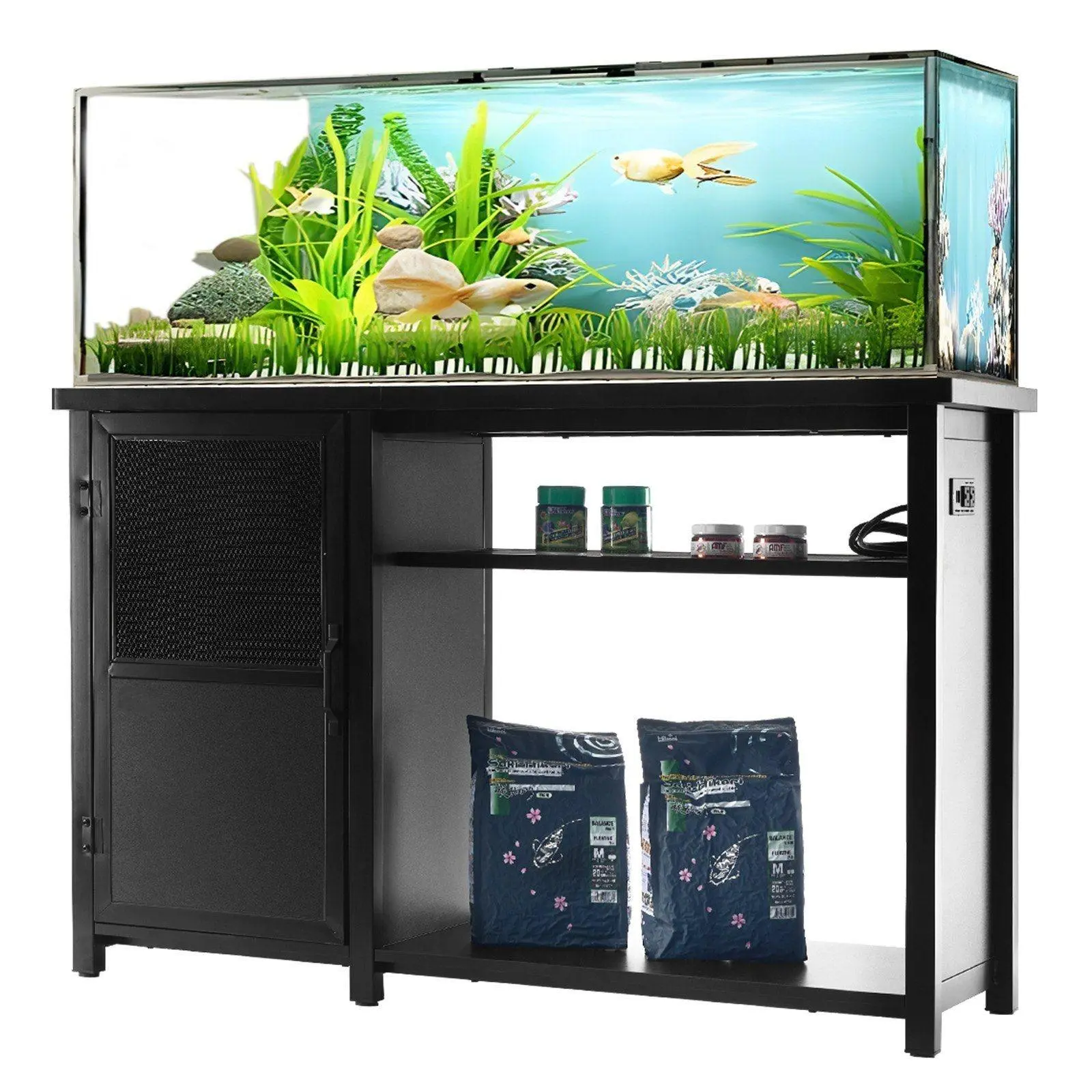 Aquarium Stand 75 Gallon, Steel & MDF Fish Tank Stand, 52x19.7x32.3in, 626lbs Capacity, Reptile Stand with Storage & Power Panel, Black Default