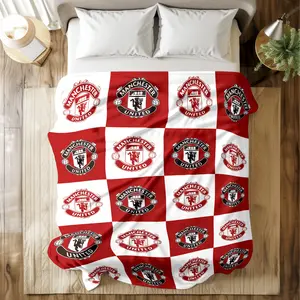 Manchester United Printed Blanket with Checkered Logo Pattern - Super Soft & Skin - friendly, Long - Lasting & Quick - Drying, Machine Washable, Multi - Size for Bed, Sofa, Travel, Camping & Office Naps, Ideal Gift for Football Fans