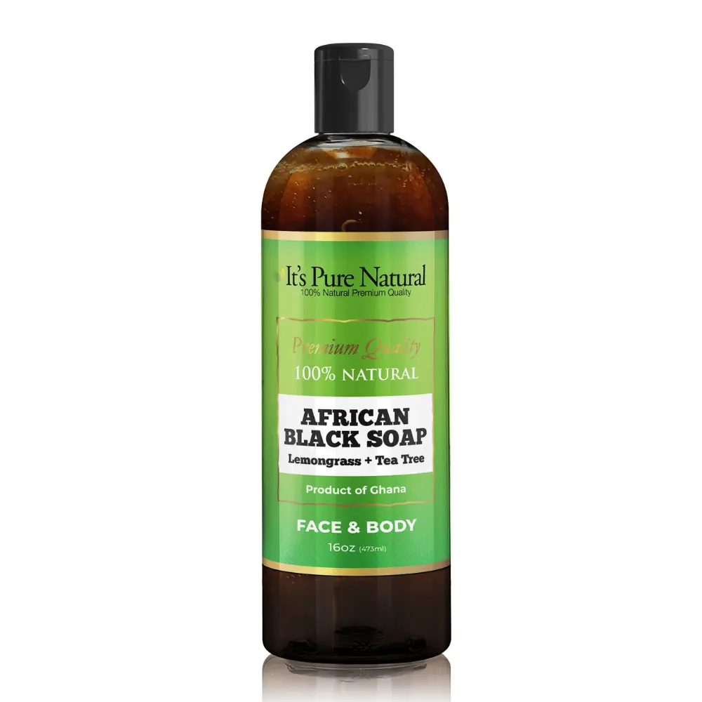 It's Pure Natural African Black Soap Lemongrass & Tea Tree 16oz Face Body Hair Wash 100% Natural Made in Ghana