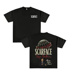 Classic "Scarface" Movie Graphic Tee, 100% Cotton Tony Montana T-Shirt, Unisex Retro Streetwear Top, "The World Is Yours" Graphic Print Apparel