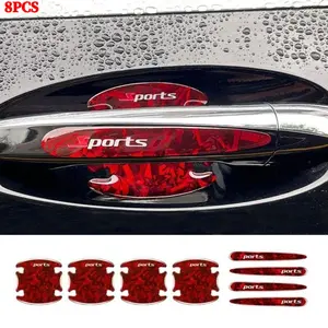 8-Piece Carbon Fiber Car Door Handle Protector Set, Anti-Scratch Door Bowl Stickers with Sporty Pattern, Exterior Protective Film for Toyota RAV4, Honda, Ford Bronco/Edge, and More Vehicles, Black/Red for Winter Driving Use