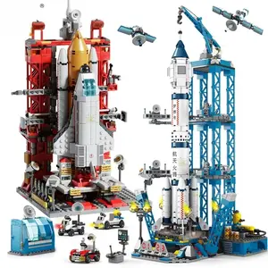 Space Aviation Manned Rocket Building Blocks with Astronaut Figure City Aerospace Model Bricks Children Toys for Kids