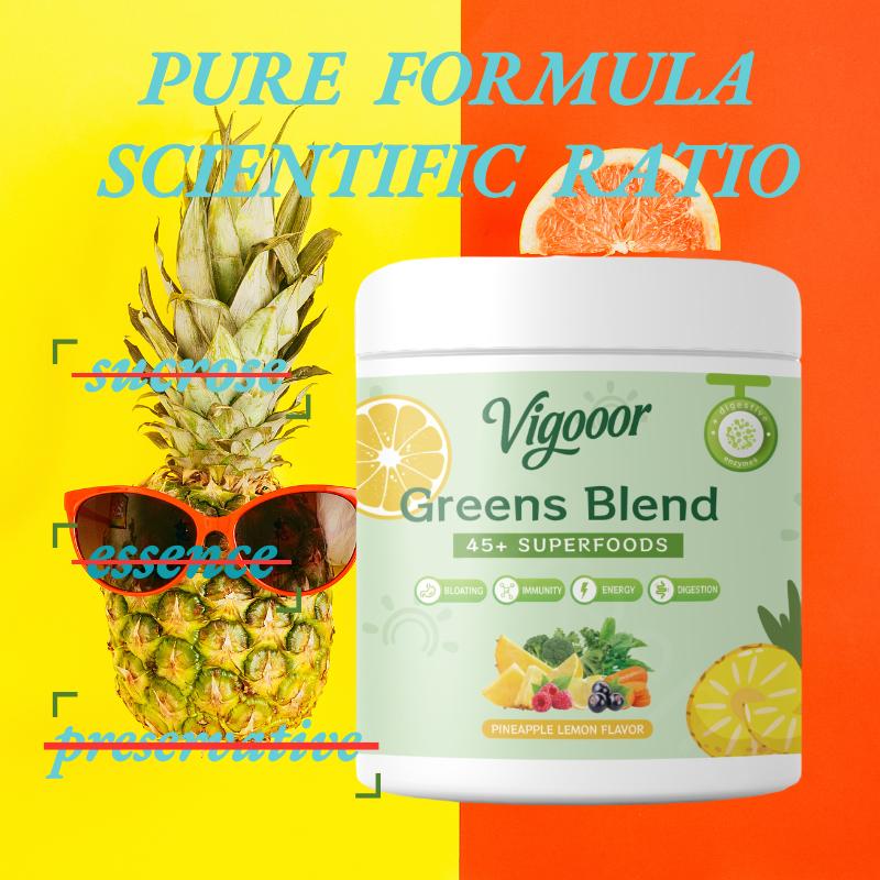 Vigooor New Upgrade, Green Superfood Powder - Digestive Support, Intestinal Health, Relieve Bloating, Contains Probiotics and Antioxidants, No Added Sugar, No Additives, 240 oz Can, One Scoop is about 8 oz, 30 Days, Blender Included (Battery Not Included)