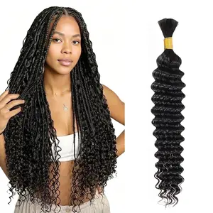 Human Braiding Hair for Boho Braids,100% 12A Deep Wave Boho Hair for Braiding 100g 1 Bundles/Pack Bohemian Bulk Human hair No Weft Extensions for Braid with Curly Ends Natural Black for Black Women Beginner Friendly