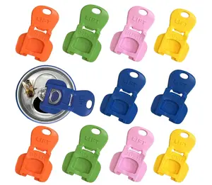 Soda Can Opener Set, 10PCS Easy Tab Opener and Drink Protector with Reusable Complete-Cover Plastic Can Toppers, Fits Coke, Beer & Aluminum Beverage Cans, Lids for Party, BBQ, Camping