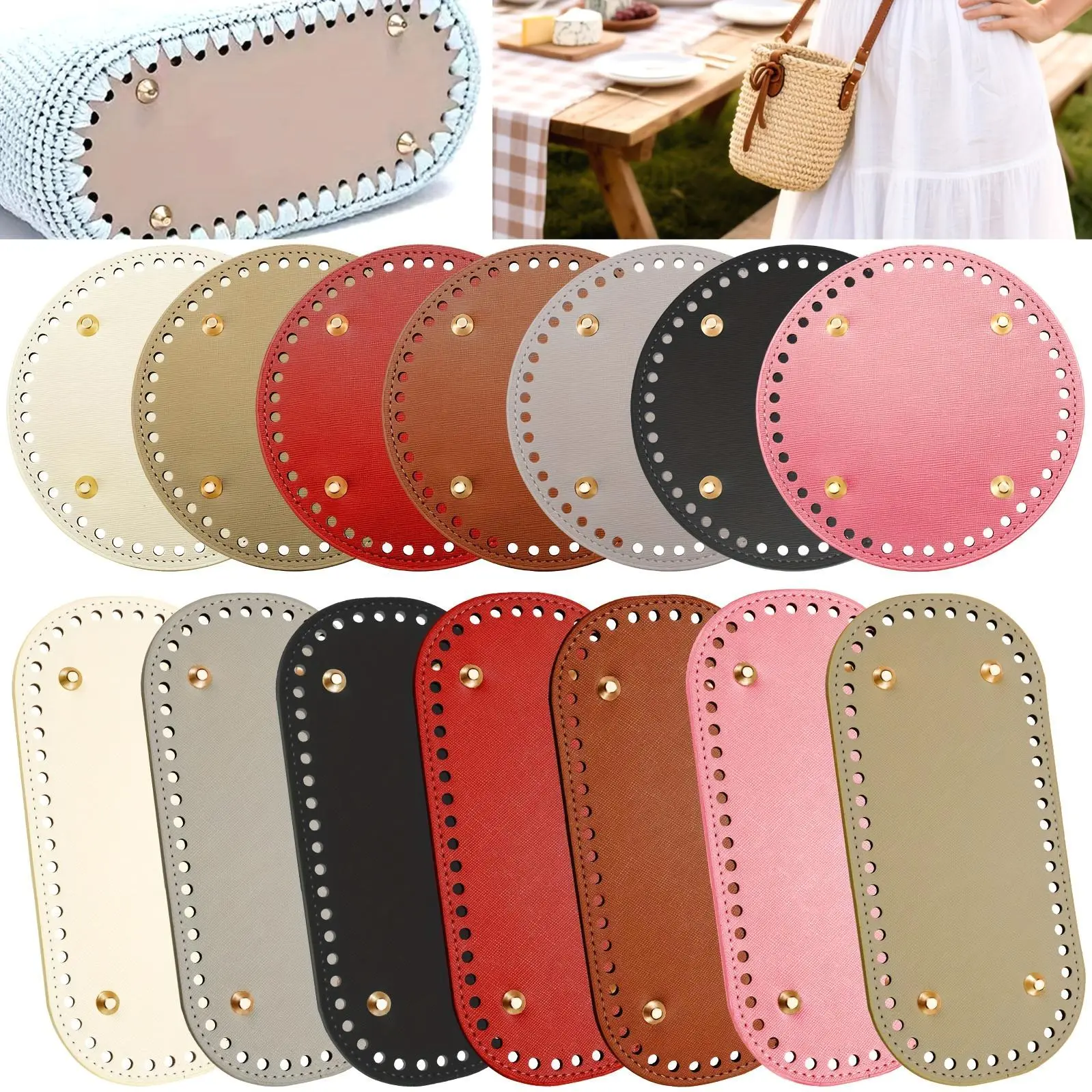 7pcs Oval/Round Crochet Bag Base with Holes, DIY Shoulder Bag Shaper, Multiple Colors for DIY Crochet & Knit Handbags, Crossbody & Tote Bags, Bohemian Style, Creative Crochet Production, DIY Wallet Making