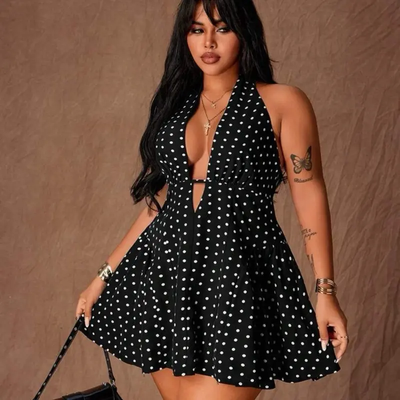 Rustia plus size womens fashionable polka dot halter tie sexy a-line mini dress - TikTok Shop Rustia plus size womens fashionable polka dot halter tie sexy a-line mini dress - TikTok Shop