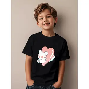 Adorable Boys Graphic T Shirt Featuring Cute Cartoon Koala with Pink Cheeks and Heart Design Perfect for Casual Play or Outings Cheerful Design for Kids