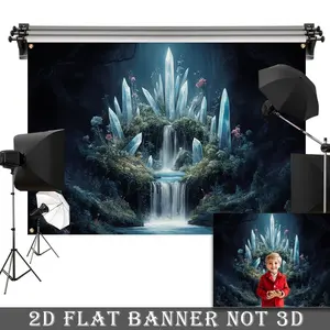 2D Flat Banner, 1pc Enchanted Crystal Cave Tapestry Wall Hanging - Polyester Rectangle Waterfall Backdrop with No Electricity Required for Christmas, New Year, Universal Decor - Contemporary Style for Living Room