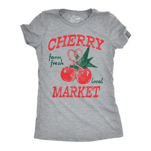 Womens Funny T Shirts Cherry Market Sarcastic Graphic Novelty Tee For Ladies Funny Womens T Shirts Cute Vintage Fashion Casual Ladies T-Shirt Gift Funny Food Top Women's Novelty Tees Light Grey