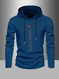 Men's Hooded Long Sleeve T-Shirt, Casual Fitted Style, Bull Head Letter Pattern, Comfortable Daily Wear, Spring & Fall