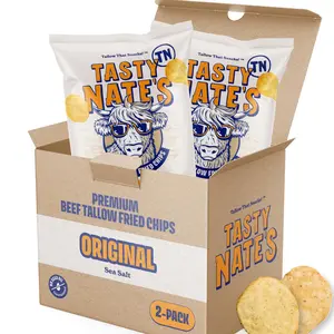 Tasty Nate’s Beef Tallow Potato Chips Original Sea Salt Kettle Chips Made with 100% Beef Tallow Seed Oil Free - Gluten Free Healthy Snacks Paleo Friendly 7oz Bag - Pack of 2