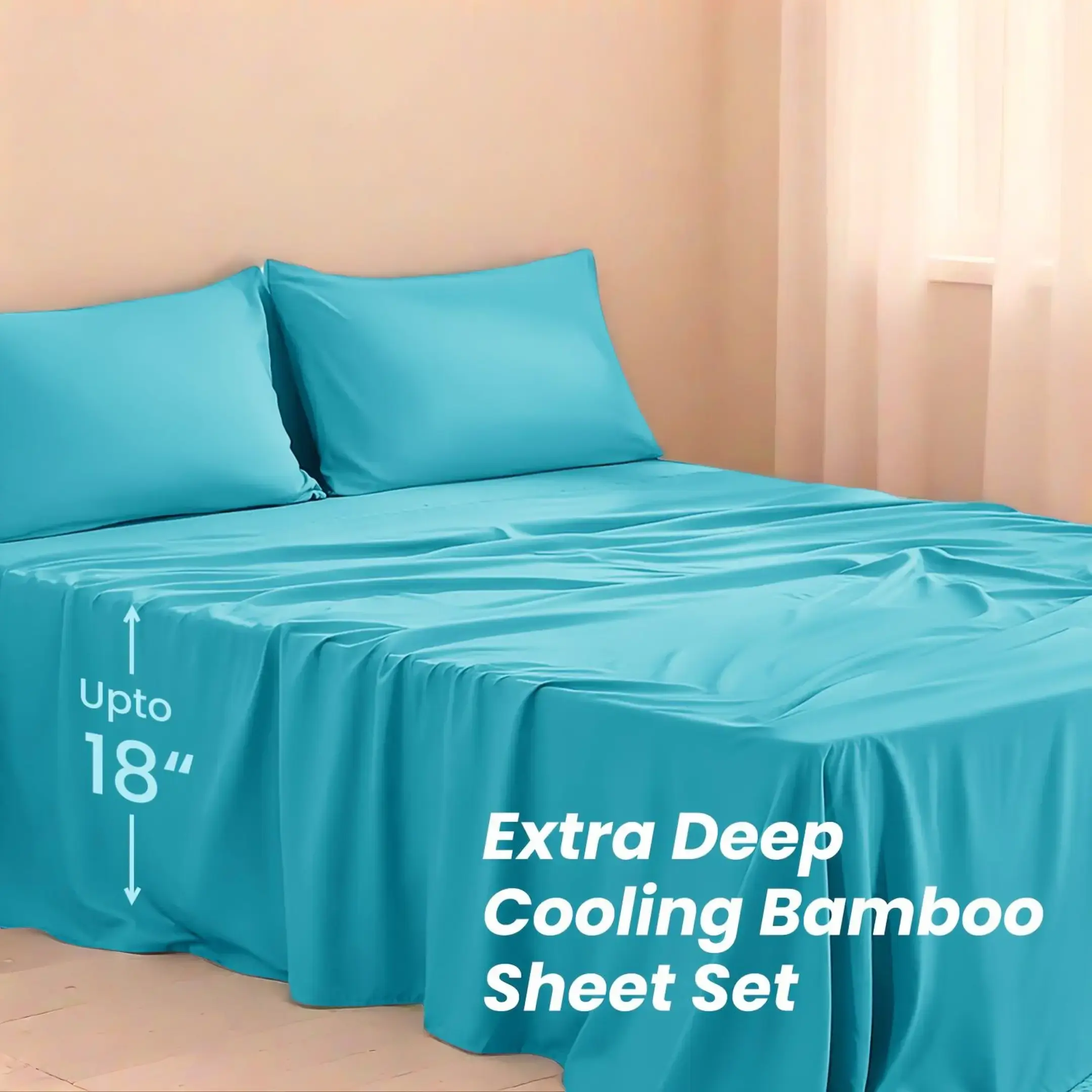 Ultra Thick 2200TC Bamboo Fiber Cooling Bedding Set - 18-Inch Deep Pocket, Shrink-Resistant, Fade-Resistant, Ultra Soft, Breathable, Smooth, Machine Washable