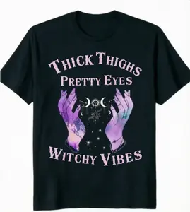 Women's 100% Cotton Casual Short-Sleeve Round Neck Printed Gothic T-Shirt - Smooth Soft Fabric Top, Thick Thighs Pretty Eyes Graphics, Gothic Vibe, Self Love Theme, Comfortable Fit