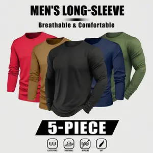 Men's Basic Long Sleeve T Shirt Solid Color Casual Tee for Men, Lightweight Breathable Everyday Shirt for Daily Wear, Layering Top for Fall Winter, Black Navy Green Brown Red