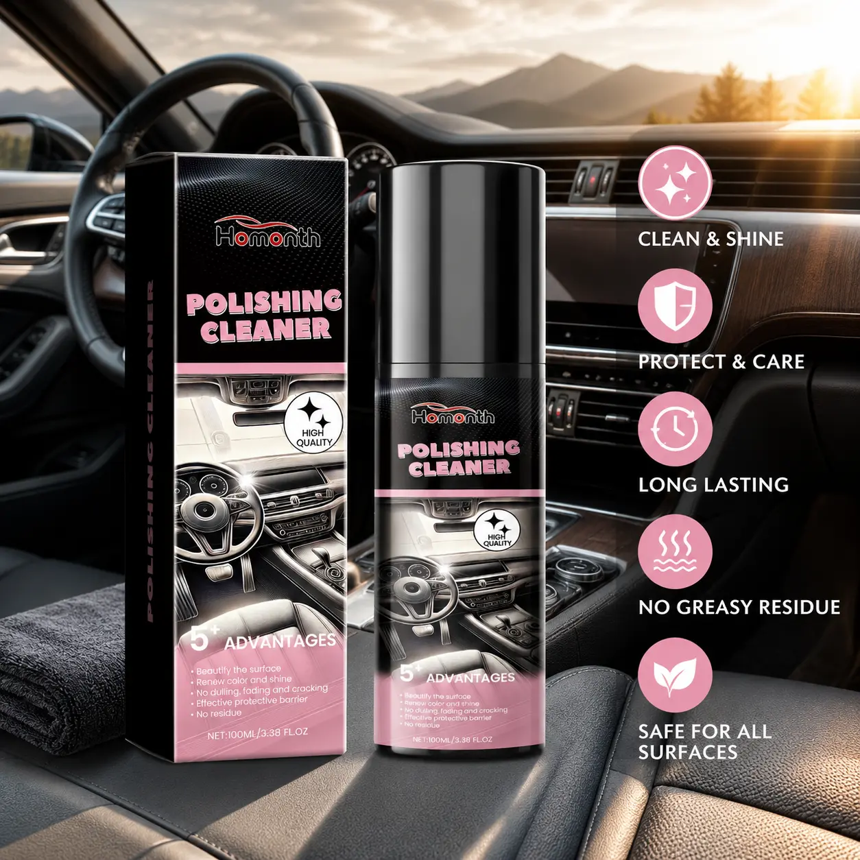 Car Interior Cleaner Spray Dashboard Plastic Leather Restorer UV Protection Interior Detailer Shine Protectant Renew Color Long Lasting Auto Care
