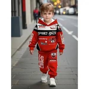 [Casual Motorcycle Suit] 2pcs/set Boys Motorcycle Suit |   Casual Racing Long Sleeve Set with Letter Print Pattern Sweatshirt and Sports Pants Set - Suitable for Spring and Autumn Seasons, Perfect Choice for Outdoor Activities, Ideal Gift