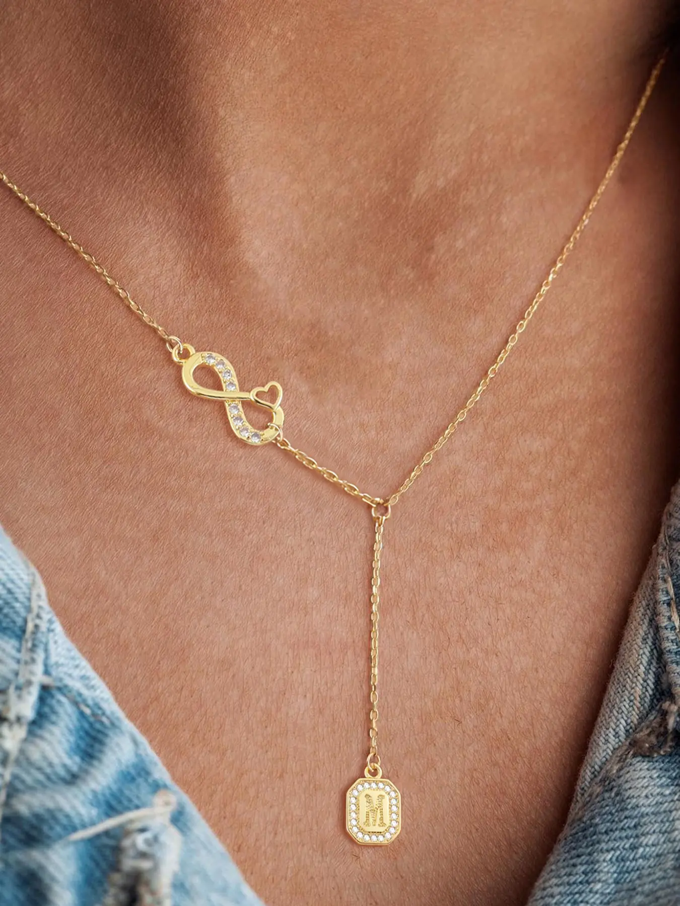 Women's Classic Stainless Steel Chain Necklace, Dainty Heart Zirconia, Heart Shape Infinity Symbol Zirconia Block Initial Pendant Design, Personalized Initial Necklace, New Arrival Jewelry Accessory, Heart Shaped Necklace