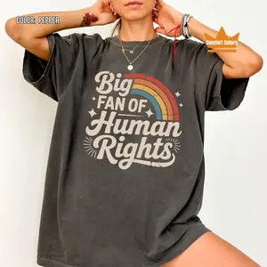 Big Fan of Human Rights Shirt, Retro Rainbow Tshirt, Radicalized by Basic Decency Tee, Everyone Welcome Gift For Liberal Anti Populism Gifts