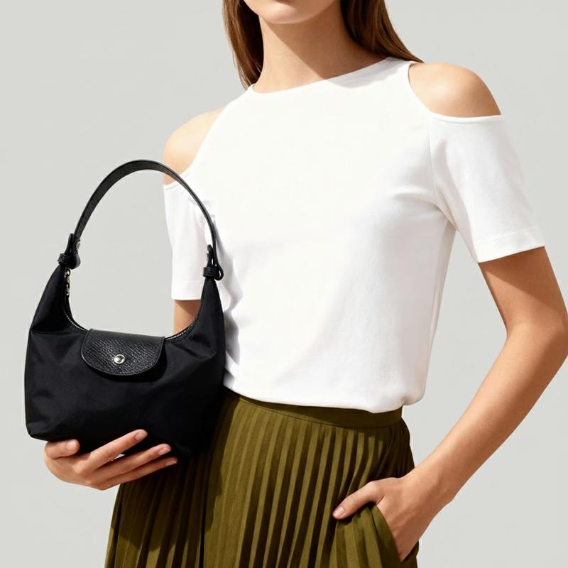 Women's Fashion Crescent Classic Shoulder Bag - Lightweight Nylon Crossbody Handheld Purse with Adjustable Strap, Spacious Casual Bag for Shopping, Travel, Fashion Crescent Bag