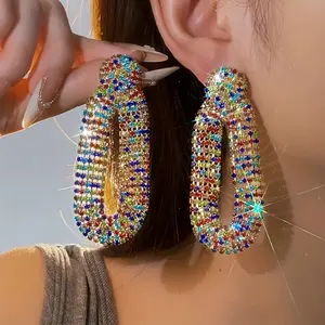 Women's Elegant Geometric Abstract Line Hoop Earrings - Large Statement Studs with Multi-Colored Synthetic Zirconia, Small and Exquisite Ideal Gift for Daily and Special Occasions, Suitable for Teacher's Day, Graduation Ceremony, Birthdays and more