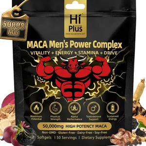 HiPlus 50,000mg Shilajit Maca Capsules with Ashwagandha & Panax Ginseng - Support Natural Energy, Stamina & Vitality for Men - 150 Softgels