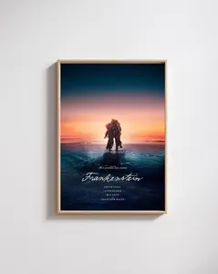 Frankenstein Movie Poster Guillermo Del Toro Sunset Ice Print, Gothic Horror Arctic Solitude Wall Art, Cinematic Dark Art