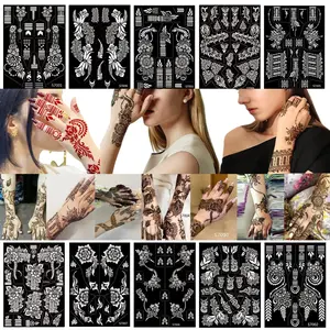 10 Sheets Henna Tattoo Stencils, 10 Pairs Reusable Hand Arm Tattoo Templates, Arabian Indian Hollow Temporary Tattoo Stickers, Waterproof PVC Body Paint Stencils for DIY Glitter Airbrush Body Art