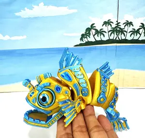 Articulated Cyber Fish Fidget Toy, 3D Printed 7" Executive Desk Toy for Stress Relief and Articulation