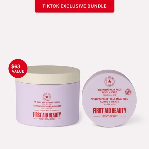 First Aid Beauty TTS Exclusive Smooth Body Bundle: KP Bump Eraser Body Scrub 10oz & Ingrown Hair Pads Travel Size