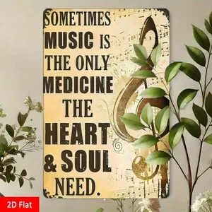 Soulful Music Medicine Quote Tin Sign 8x12in Metal Wall Decor - Lightweight Vintage Poster for Bedroom, Studio, Music Lovers