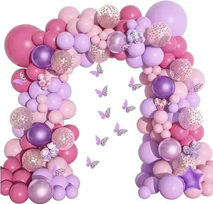 180Pcs Pink and Purple Balloon Garland Arch Kit Butterfly Baby Shower Decorations for Girl, Lavender Purple Dusty Pink Star Foil Balloon for Women Birthday Bridal Shower Wedding Party Supplies Light Agate
