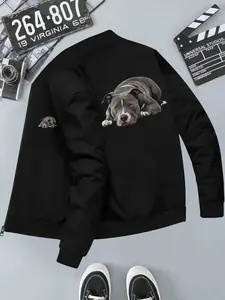 Trendy Animal Print Stand Collar Jacket, Loose Fit Casual Top, Long Sleeve Slim-Fit, Geometric Pattern, Spring & Fall Wear