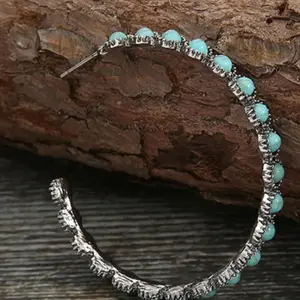 1 Pair Turquoise Texture Hoop Earrings | Elegant Vintage Jewelry for Women | Perfect Gift Idea