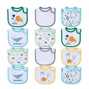 12 Pack Baby Bibs for Boys & Girls – High Quality Absorbent Cotton Bibs with Adjustable Snap, Ideal for Feeding, Teething & Drooling, Infant Essentials bibs Organic Set