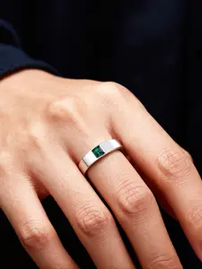 Light Luxury Stainless Steel Green Zircon Couple Ring Minimalist Flat Plain Ring Stainless Steel Non Fading Couple Anniversary Gift