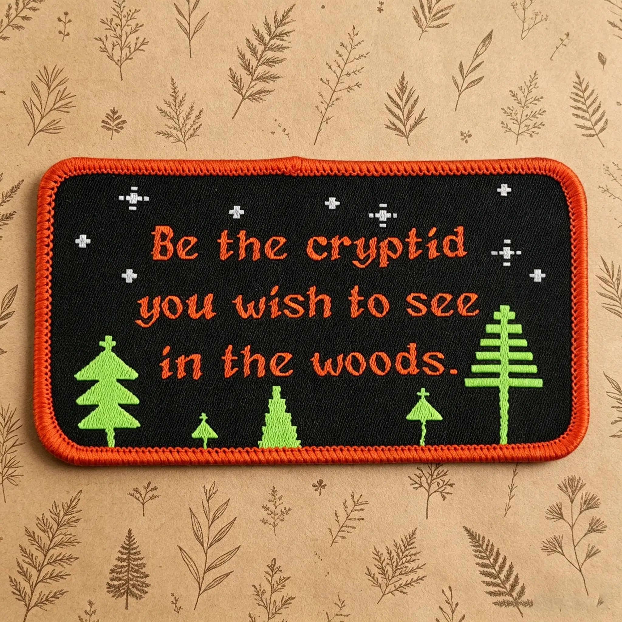 Be The Cryptid You Wish To See In The Woods Patch Sticker, Back Glue Iron-On, Suitable for Clothes Jackets Hats Accessories, Forest Theme Embroidery Design Patch, Embroidery Patches
