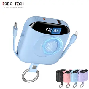Bodo-Tech Portable Charger 10000mAh with Built-in USB-C & Lightning Cable, Wireless Charging for Apple Watch, LED Display Power Bank for iPhone Android Travel