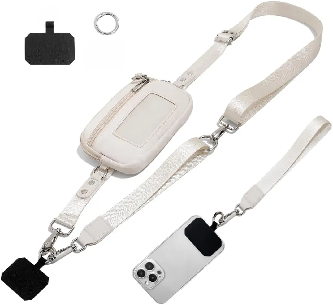 3-in-1 Wallet Phone Lanyard Crossbody, Detachable Cell Phone Shoulder Strap with ID Window & Zipper Pocket, "Clip and Go" Adjustable Wallet Strap for Travel Running Shopping, Mother's Day Gift for Women