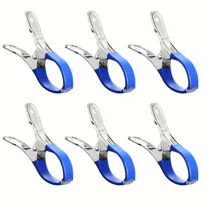 6/12pcs Durable Stainless Steel Pool Cover Clips with Blue Plastic Handles - Heavy-Duty, Windproof Spring Clips for Secure Ground Pool Covers & Photography, Photography Clips|Sleek Metallic Clips|Durable Plastic Handle|Clamp