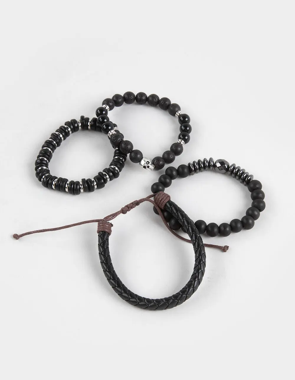 RSQ Womens 4 Pack Lava And Glass Bead Stretch Bracelets, Black RSQ Womens 4 Pack Lava And Glass Bead Stretch Bracelets, Black